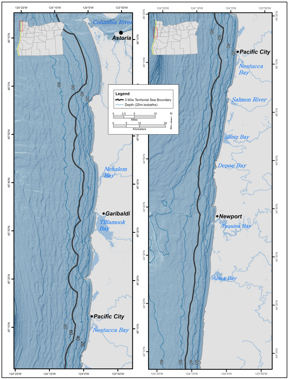 Map of Nearshore area along north Oregon coast.