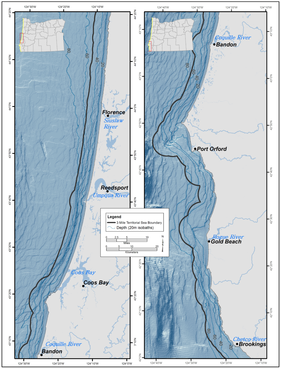 Map of Nearshore area along south Oregon coast.